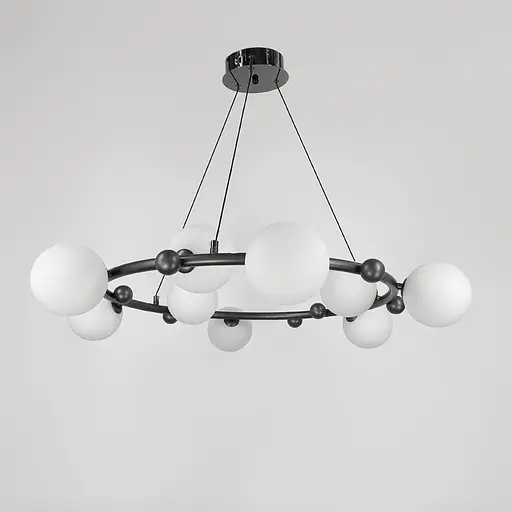 Кольцевая люстра с 9 белыми плафонами Ø 85 см | Ст. MJ 295/9 BK+WT | Line F - фото 6