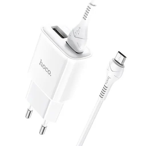 Зарядний набір Адаптер і кабель Micro USB Hoco C88A Star round dual port charger set білий - фото 2
