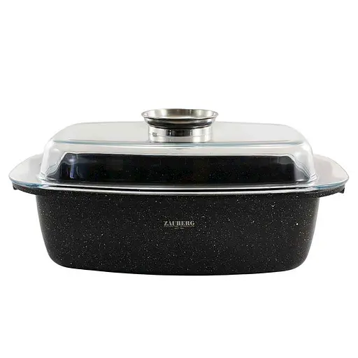 Гусятница индукционная 5.5 л с крышкой из жаропрочного стекла и аромаручкой с мраморным покрытием, Zauberg Черный 87598 - фото 1