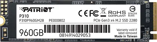 SSD M.2 Накопичувач Patriot P310 960GB (P310P960GM28)