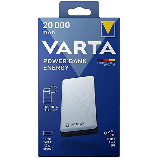 Зовнішній акумулятор Power bank Varta 20000mAh 3.0A USB 2.4A - фото 2