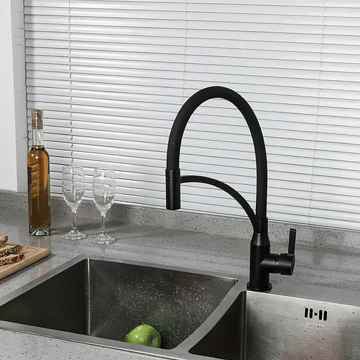 Змішувач для кухні Frap F4552-6 з гнучким виливом чорний матовий - фото 2