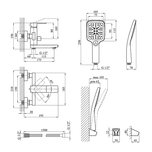 Змішувач для ванни Kroner KRM Edelstahl Kubus - SCH060 (CV025652) - фото 7