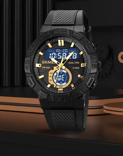 Чоловічий спортивний годинник Skmei 1881 (Чорний із золотистим і чорним циферблатом) - фото 6