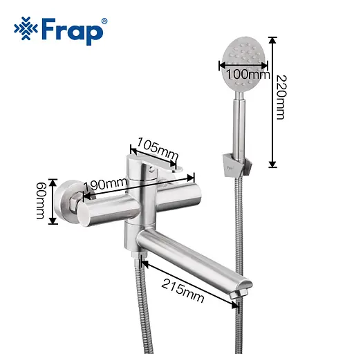 F32801(H801) Змішувач для ванни короткий гусак гайка Ø35 Frap 1/8 Нержавіюча сталь - фото 2