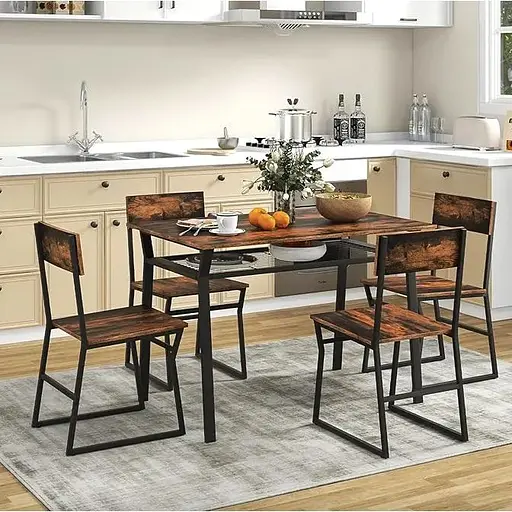 Комплект меблів Costway Merax обідній стіл з стільцями в стилі Loft коричневий - фото 2