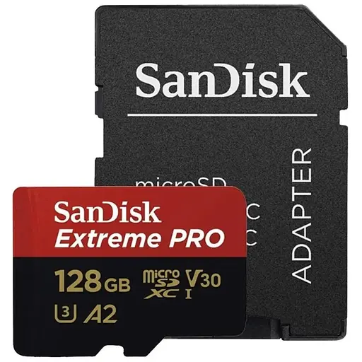 microSDXC (UHS-1 U3) SanDisk Extreme Pro A2 128Gb Class 10 V30 (R200MB/s, W90MB/s) (adapter)