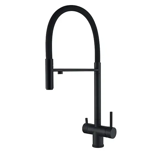 Змішувач для кухні на дві води з гнучким виливом Zerix KIT-021 Black ZX4862 Чорний матовий - фото 1