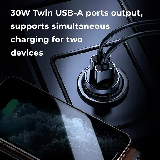 Адаптер автомобильный JOYROOM Mini dual-port Smart car charger C-A09 2USB 5A 30 W - фото 6