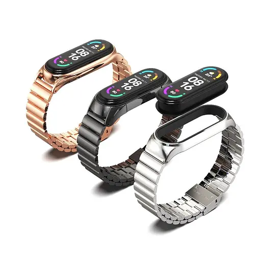 Ремінець MiJobs для фітнес-браслета Xiaomi Mi Band 5 та 6 металевий із застібкою чорний - фото 7