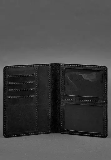 Кожаная обложка-органайзер для документов 6.1 черный Crazy Horse - фото 3