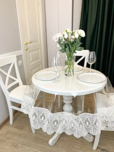 Силиконовая скатерть с молочным кружевом Ришелье 15 см 340х100 см - фото 5