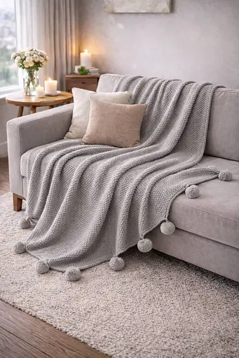 Плед вязаный двуспальный 200х220 см серый TC303376192 - фото 2