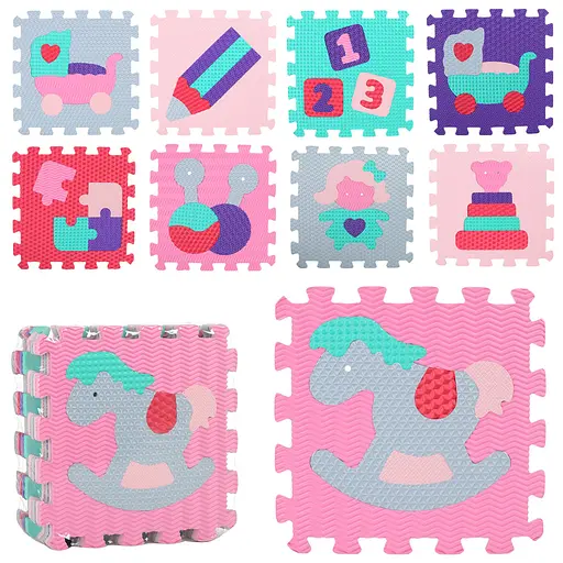 Коврик-пазл Мозаика EVA Игрушки, 9 деталей, 32x32x1 см, 6 текстур, M2631