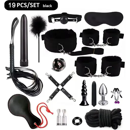 Эротический набор БДСМ для ролевых игр розовый, фиолетовый, красный, черный 19 предметов  - фото 2
