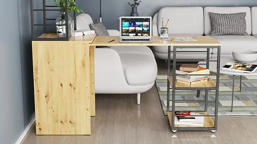 Стол-тумба трансформер Смарт 3/2 с этажеркой Ferrum-decor 1430x1450x600 Черный металл ДСП Дуб Артизан 16 мм (FRD-105121) - фото 9