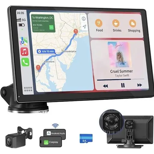 Бездротовий екран Apple Carplay і Android Auto з відеореєстратором 4K Avylet RC07 9"