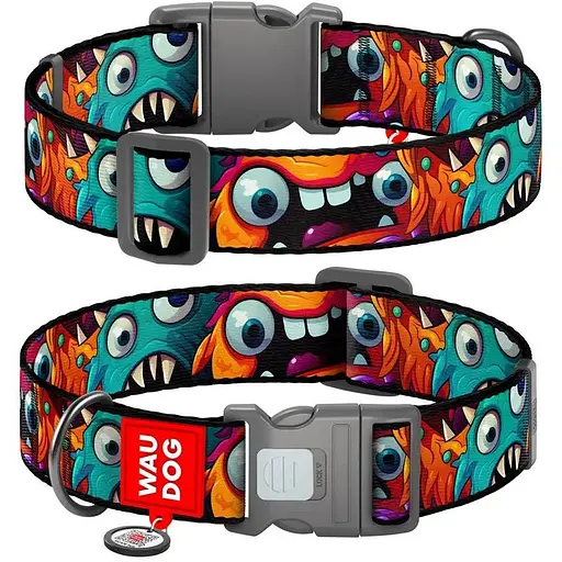 Нашийник для собак нейлоновий Waudog Nylon з QR паспортом Зубасті монстр XXL 3.5х46-70 см - фото 1
