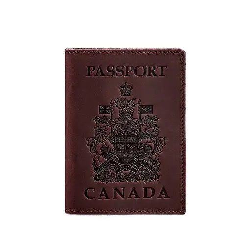 Кожаная обложка для паспорта с канадским гербом бордовая Crazy Horse - фото 6