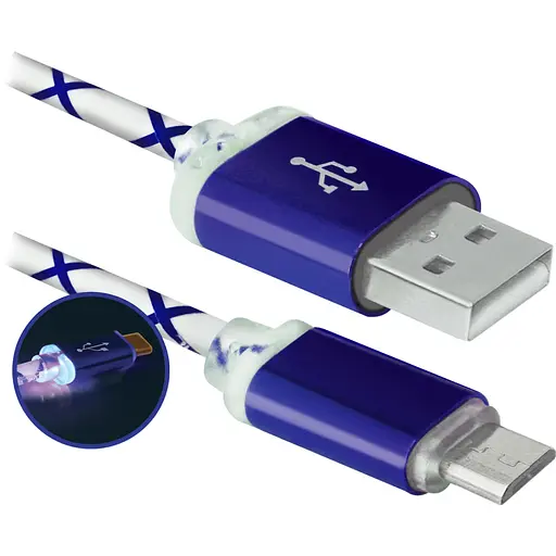Кабель USB AM-micro BM, 1.0м, синий, 08-03LT Defender