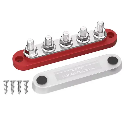 Розподільчий блок з шиною Bus Bar з 5-ю шпильками М6 для з'єднання кабелів 150А, 48 VDC/300VAC, червоний (101168-1)