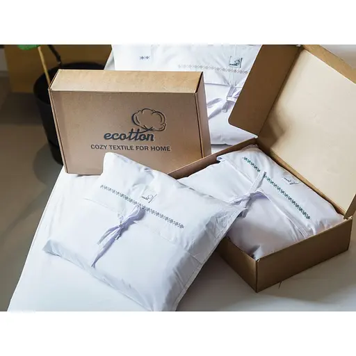 Комплект постільної білизни Ecotton Premium євро перкаль вишивка з кантом кольору капучино (25138) - фото 11