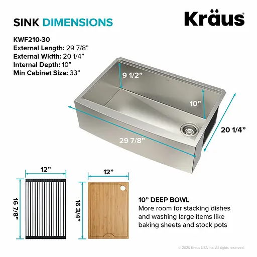 Кухонная мойка Kraus Kore KWF210-30, Нержавеющая сталь - фото 7