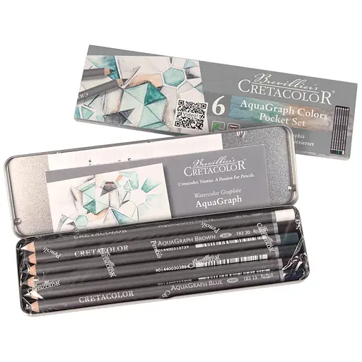 Набір графітних водорозчинних олівців AQUA GRAPH COLORS 6 шт металева коробка Cretacolor - фото 3
