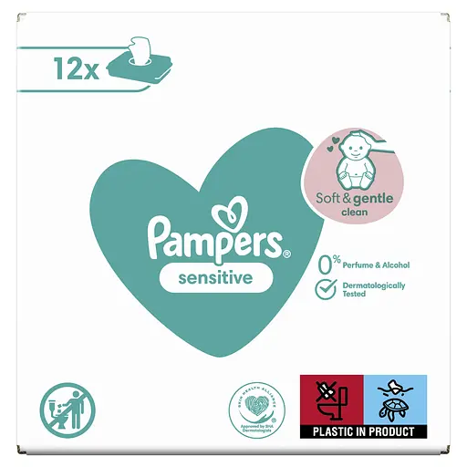 Уценка. Набір дитячих вологих серветок Pampers Sensitive 624 шт. (12 уп. по 52 шт.) - фото 2