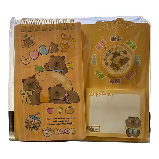 Детский блокнот Капибара с наклейками, стикерами для записей и держателем для ручки желтый (25-SS197)