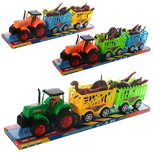Трактор инерционный, 17 см, с прицепом, динозавры 6 шт. - фото 2