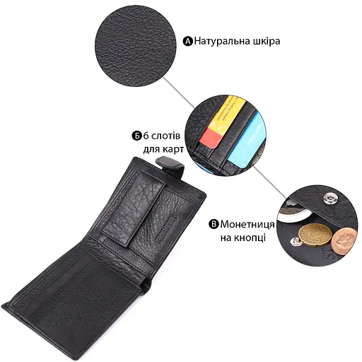 Классический мужской кошелек горизонтальный из натуральной кожи ST Leather 11.5х9.5х3 см acs0029626 - фото 4