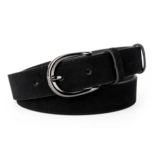 Ремень женский замшевый PS-3413 черный с темной пряжкой (125 см) - фото 1