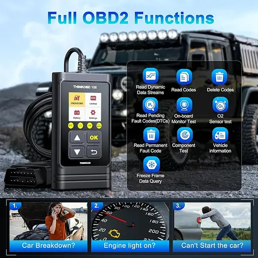 Считыватель кодов THINKCAR OBD100 OBD2, универсальный автомобильный сканер OBD2 считыватель неисправностей двигателя OBD2/EOBD - фото 3