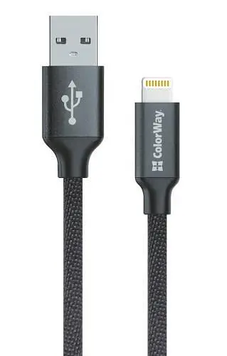 Кабель USB AM-Lightning, 1 м, черный, ColorWay, 2.1A (CW-CBUL004-BK) - фото 1