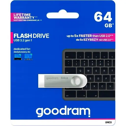 Флеш пам'ять 64GB UNO3 SILVER Metal 60R/20W USB 3. 2 Gen 1 UNO3-0640S0R11 - фото 2