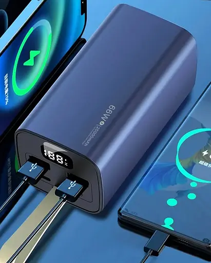 Павербанк портативная батарея BIYA NS22 портативное зарядное устройство для телефона 20000 mAh 66W Голубой - фото 3