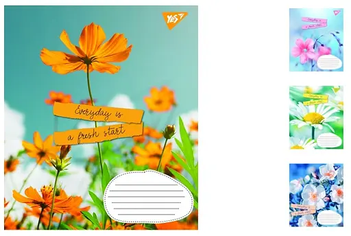 Зошити учнівські 18 аркушів лінія. 1В Summer flowers, 25 шт. в упаковці