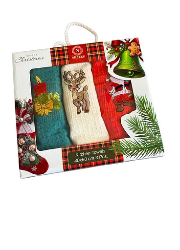 Набір 3 вафельних рушників Nilteks кухонні 40х60 см santa різнобарвний TC303376105