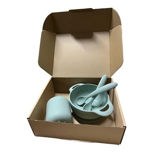 Набір силіконового посуду OldBro GreenIce силіконова тарілка на присосці, кухоль та прилади, 4 предмети - фото 2