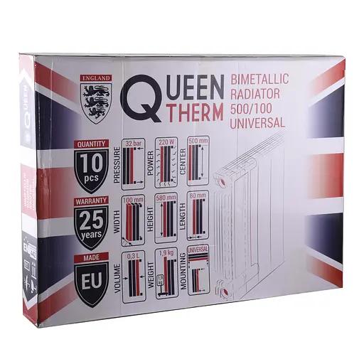 Радіатор біметалевий секційний Queen Therm 500/100 Universal (кратно 10), Білий - фото 8