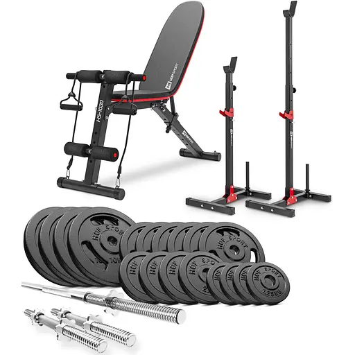Набір Hop-Sport Strong 99кг з лавкою HS-1030 і стійками 1005L