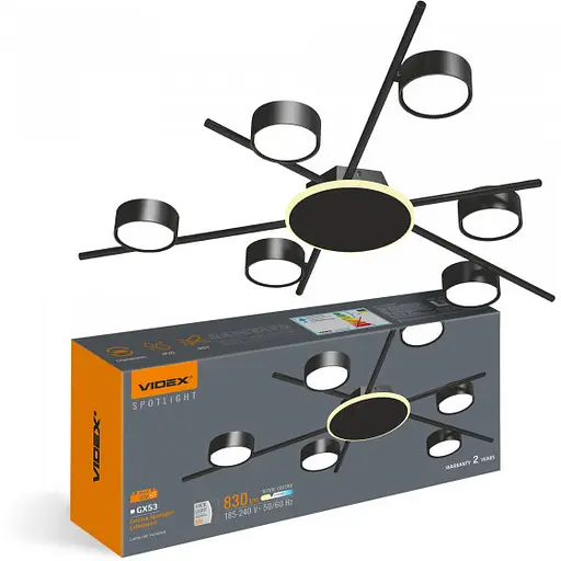 Світильник Videx під лампу 6xGX53 накладний з підсвіткою чорний VL-SPF22B-BB - фото 1