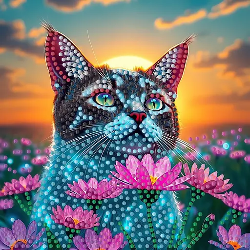 Алмазная мозаика Кот в поле ZAV1818-8, 18х18 см