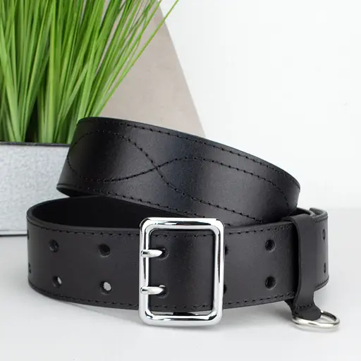 Ремень мужской кожаный широкий черный JK-5080 (120 см) - фото 1