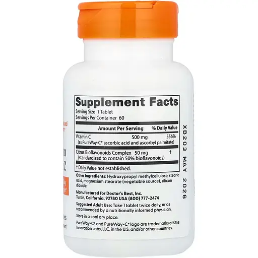 Витамин С Doctor's Best Vitamin C устойчивый 500 мг 60 таблеток (DRB-00191) - фото 2