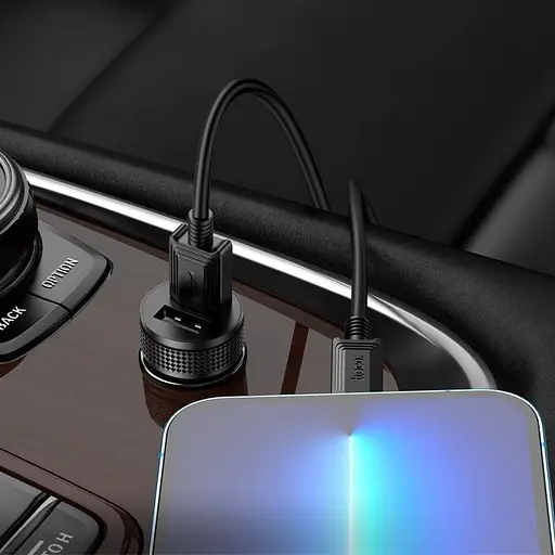 Адаптер автомобильный HOCO Lightning Cable Level dual port car charger Z49 комплект черный - фото 6
