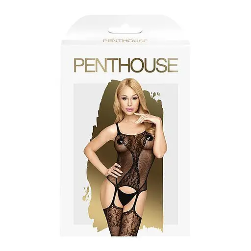 Бодистокинг с силуэтным рисунком и имитацией подвязок Penthouse - Miss Curvy Black S/M/L - фото 3