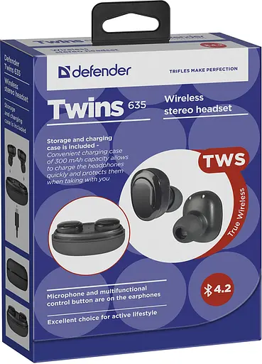 Гарнитура Defender Twins 635 TWS Bluetooth Black - фото 5