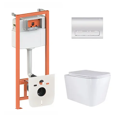 Подвесной унитаз Qtap Tern + инсталляция Qtap Nest 4 в 1 (линейная клавиша Chrome), Белый - фото 1